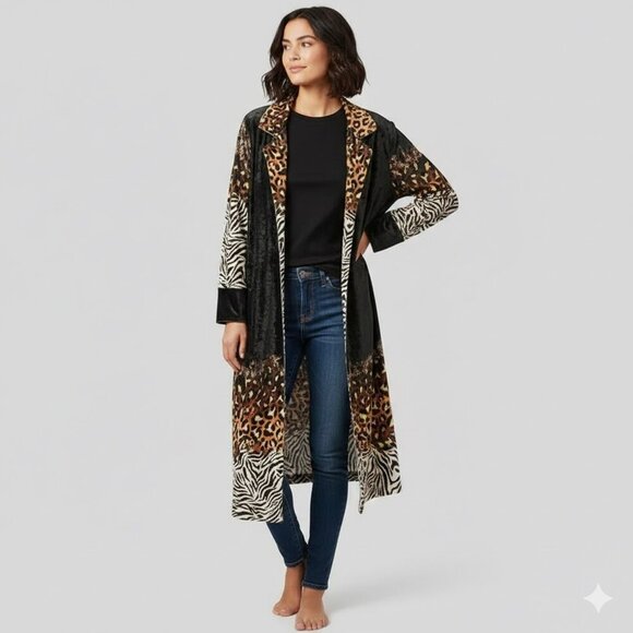 Lily Sweaters - Lily Black and Animal Print Velvet Cardigan